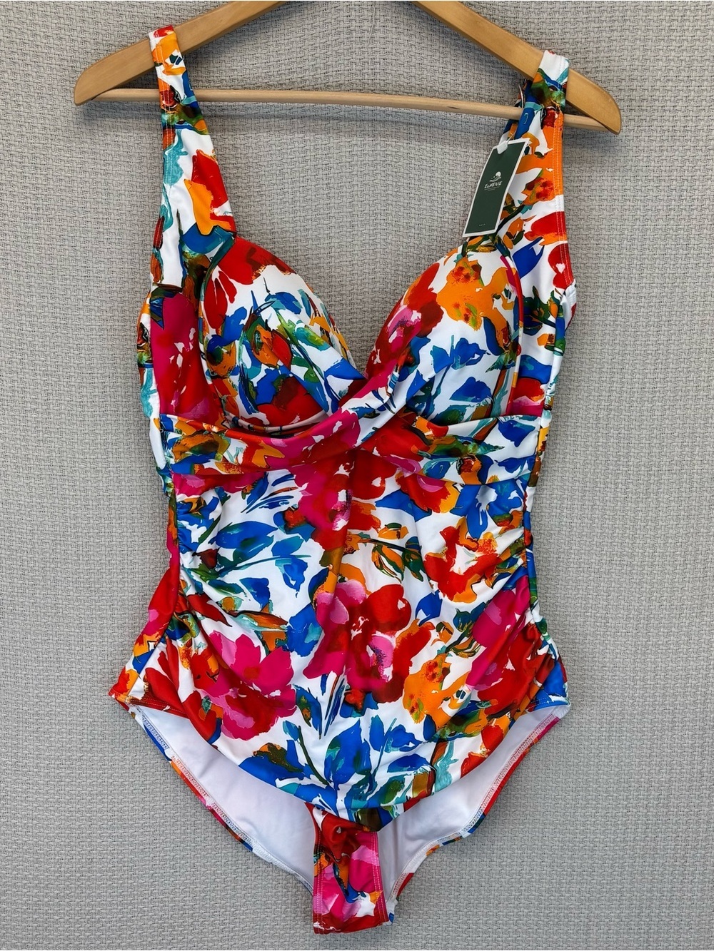 Eomenie NEW Bright Floral One-Piece Swimsuit Sz XL Colorful Modest Resortwear